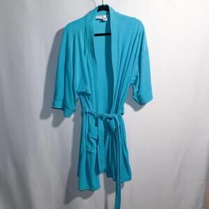 Vintage Bobbie‎ Brooks Blue Terry Cloth Robe Beach Coverup Short Pockets M *SEE